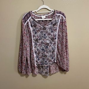 Knox Rose Flowy Floral Bohemian Long Sleeve Top Size XL